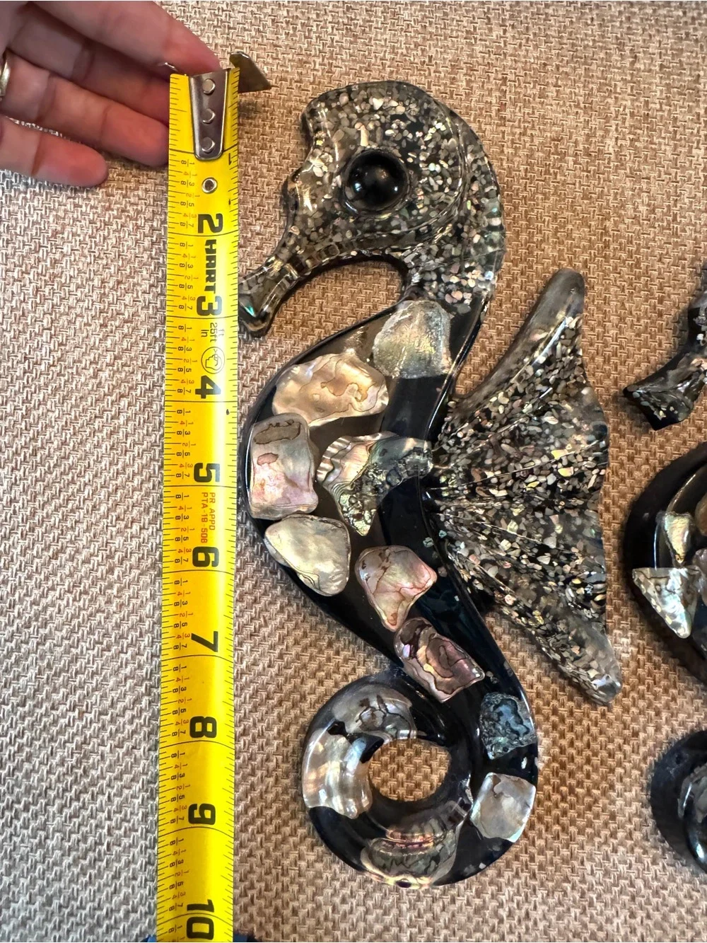 Vintage Seahorse set resin abalone shell Wall Art 1960s Retro Beach cottage